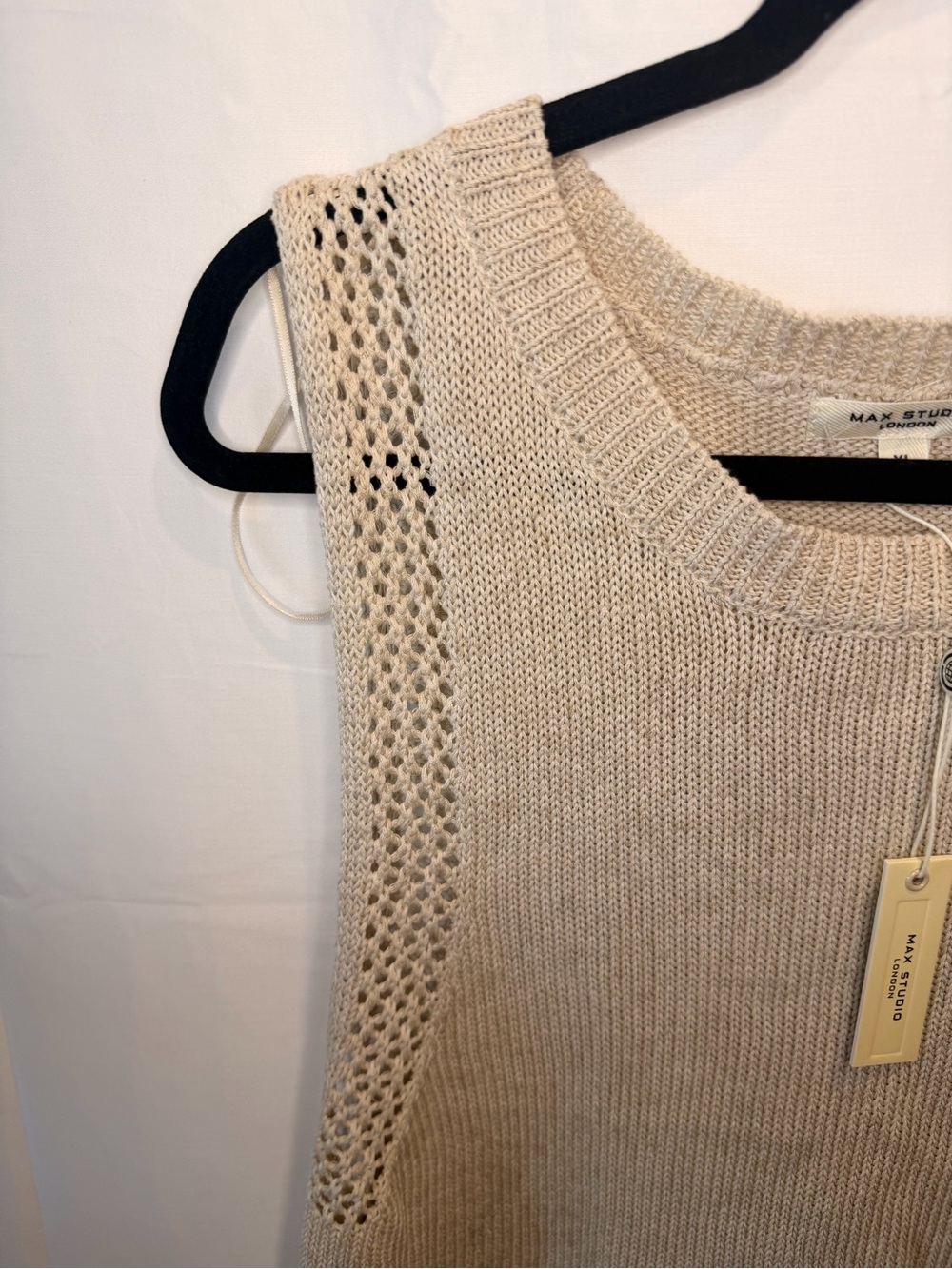 Max Studio Open-Knit Sleeveless Tank - Beige Cream - Picture 2 of 4